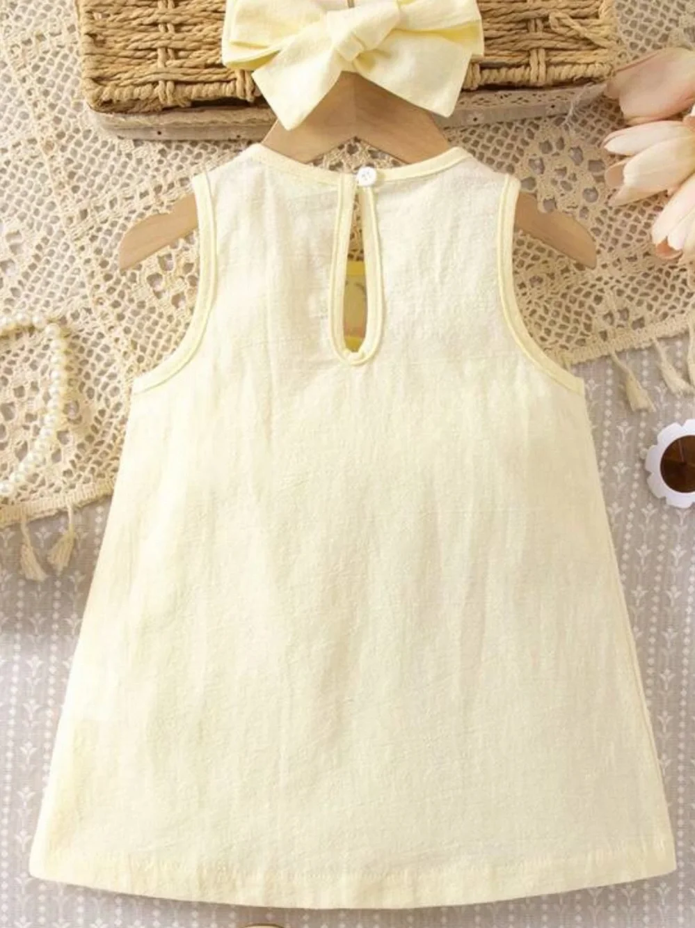 NWT Toddler Yellow Embroidered Bow, flowers & butterfly summer cotton dress
